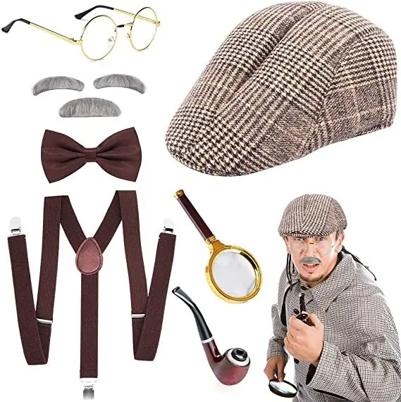 

1920S 20S Cosplay Gangster Set Men party Props Berets Cigar suspender Pocket Watch Gatsby Costume Accessories Set