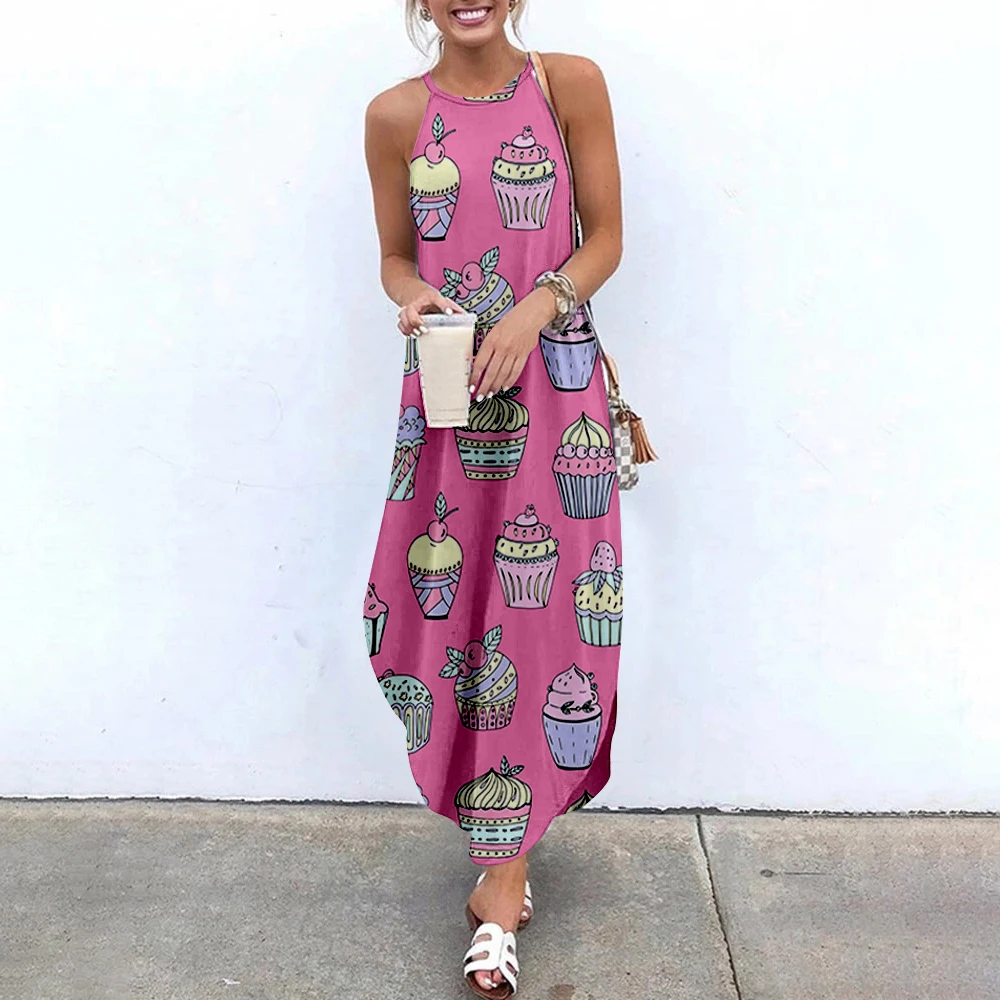 

Женская Повседневная летняя пляжная блуза без рукавов с принтом десертов и открытой спиной 2022