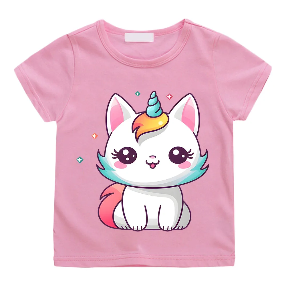 Футболка для мальчиков и девочек летняя футболка с радужным принтом кота детская
