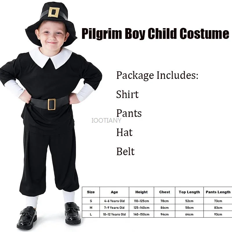 2024 костюм пилигрима на День Благодарения для мальчиков детские колониальные
