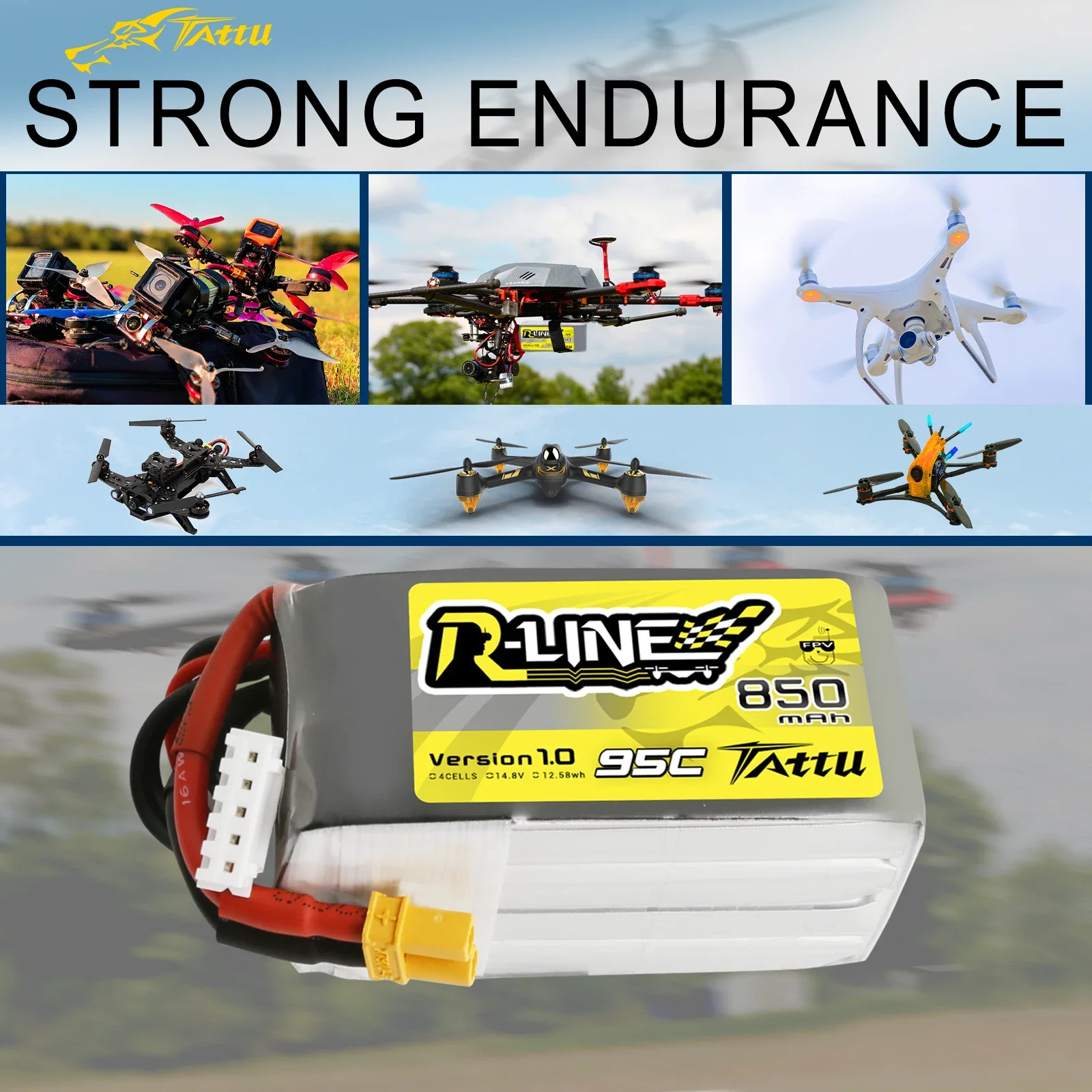 Tattu R-Line 850 мАч 4S Lipo батарея 14 8 в 95C XT30 XT60 разъем питания RC для FPV дрона Размер 150