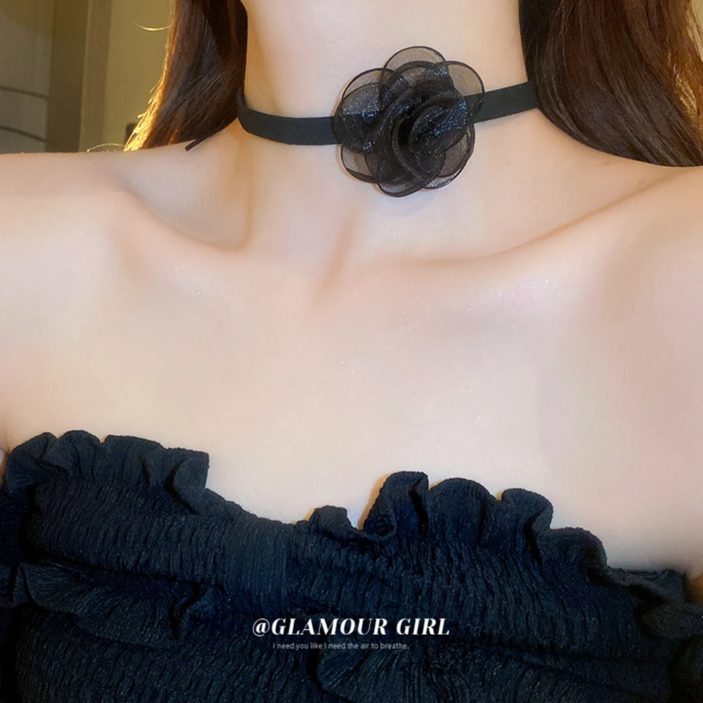 

Y2K Fashion Sexy Black Lace Rose Flower Choker Necklace for Women Lady Temperament Daily Party Necklaces Kpop Trendy Jewelry