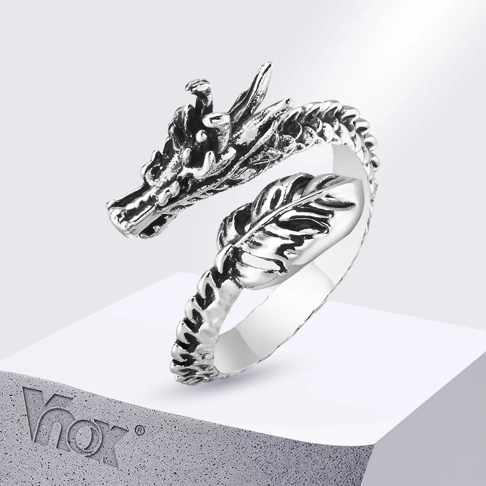 Мужское Винтажное кольцо Vnox серебристого цвета с резной поверхностью яркий 3D