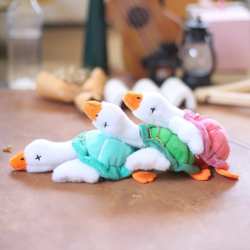 

Cute Big Goose With Turtle Shell Key Pendant Animal Plush Toy Creative Big White Goose Bag Ornament Keychain Doll Car Key Ring