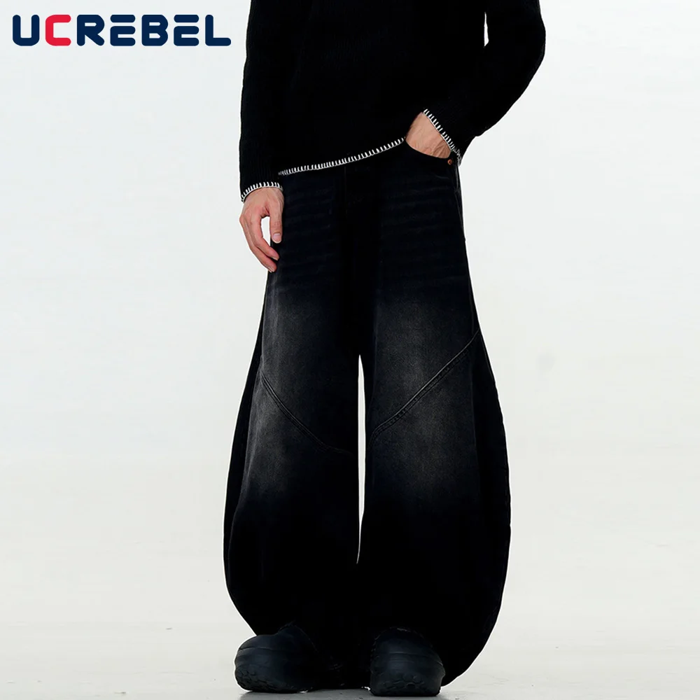 Мужские потертые джинсы с градиентом окрашенные в стиле ретро свободные широкие