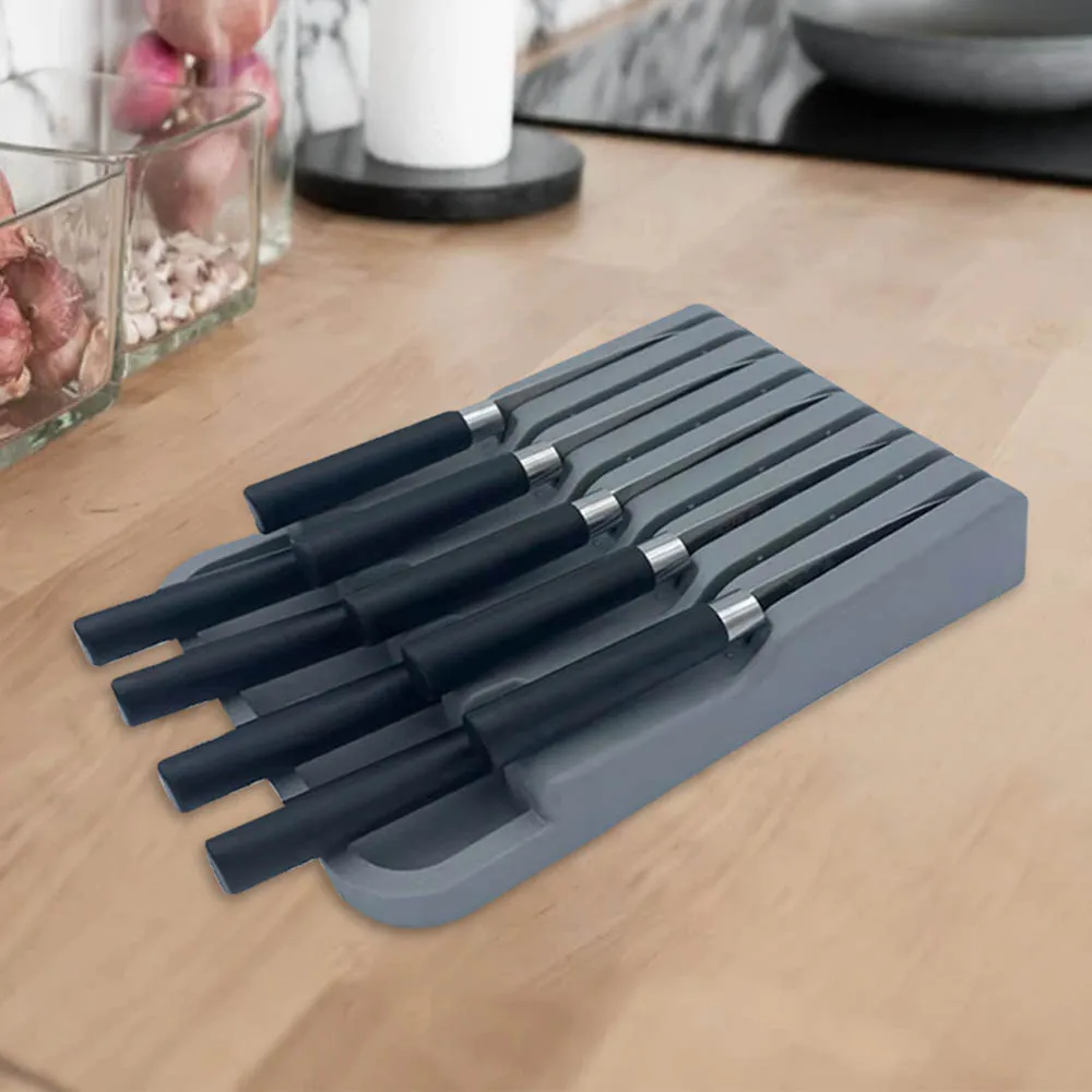 

1PC Knife Holder Separation Organizer Rack Cutlery Storage Box Large Capacity Drawer Organize Plastic Tray Kitchen Accessories
