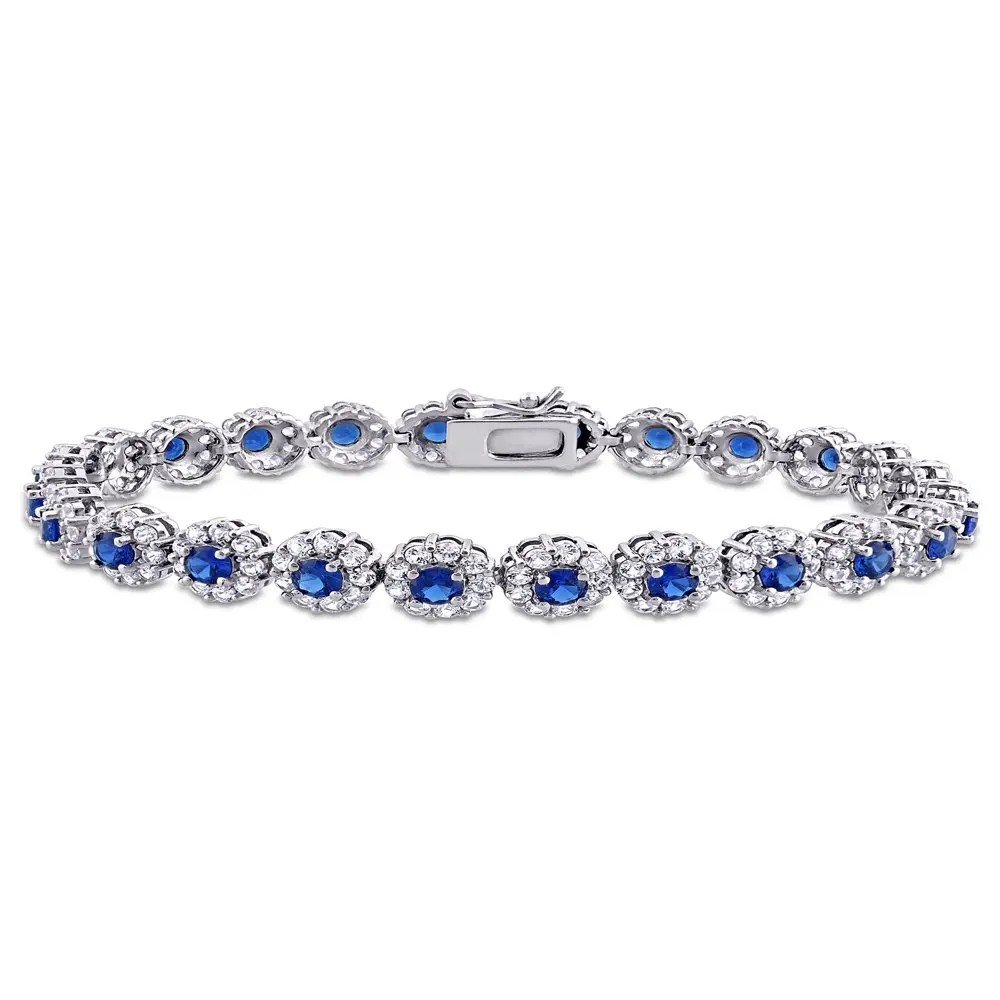 

11-1/3 Carat T.G.W. Created Blue Sapphire and Created White Sapphire Sterling Silver Halo Bracelet