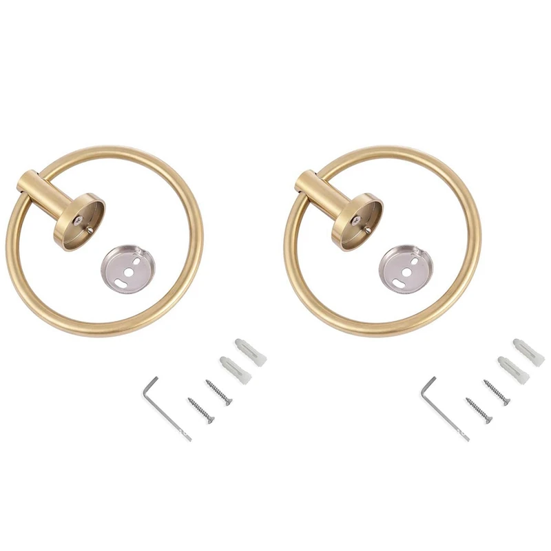 

2X Gold Stainless Steel Towel Holder Bathroom Wall Mounted Round Towel Rings Towel Rack Kitchen Storage Accessories