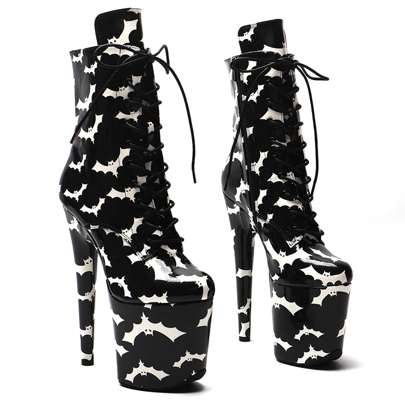 Leecabe  20CM/8inches Bat pattern Ankle Boots Sexy Fetish Stripper Shoes  Women Pole Dance Models Catwalk Show High Heels 3B