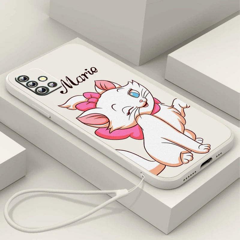 

Marie Cat Pink Phone Case For Samsung Galaxy A73 A53 A33 A52 A32 A22 A71 A51 A21S A03S A50 4G 5G Liquid Rope Cover Coque Capa