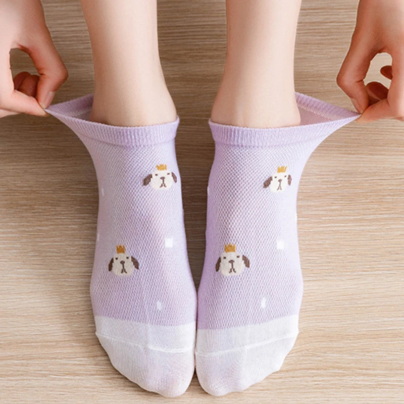 10 Pairs Mesh Breathable Cool Women Socks Cute Summer Short Ankle Socks Cartoon Animals Printing Korea Style Fish Net Chausette
