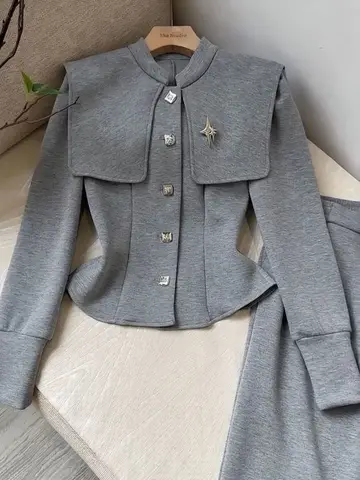 Neploe 2025 Интернет-взрывное пальто со стояком и высокой талией, спортивные женские брюки в западном стиле, комплект из двух предметов, свободный костюм, брюки