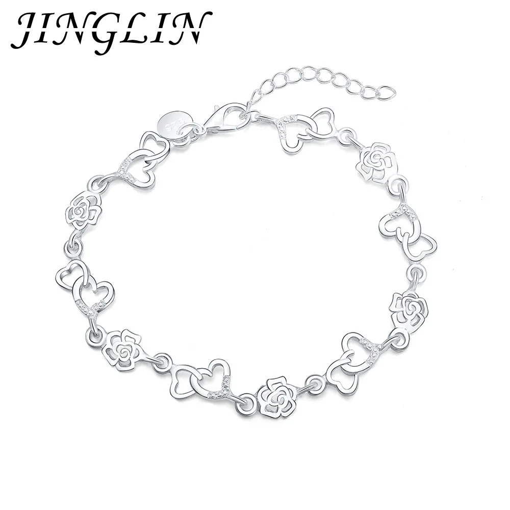 

JINGLIN New 925 Silver Fashion Bracelet Heart Bracelet Men's & Women's Jewelry Gift