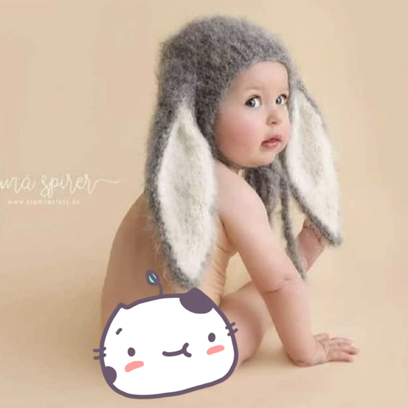 Newborn Photography Big Eared Rabbit Hat Baby Knit Hats Studio Infant Photo Props Accessories Boys And Girls Shoot Long Ears Cap