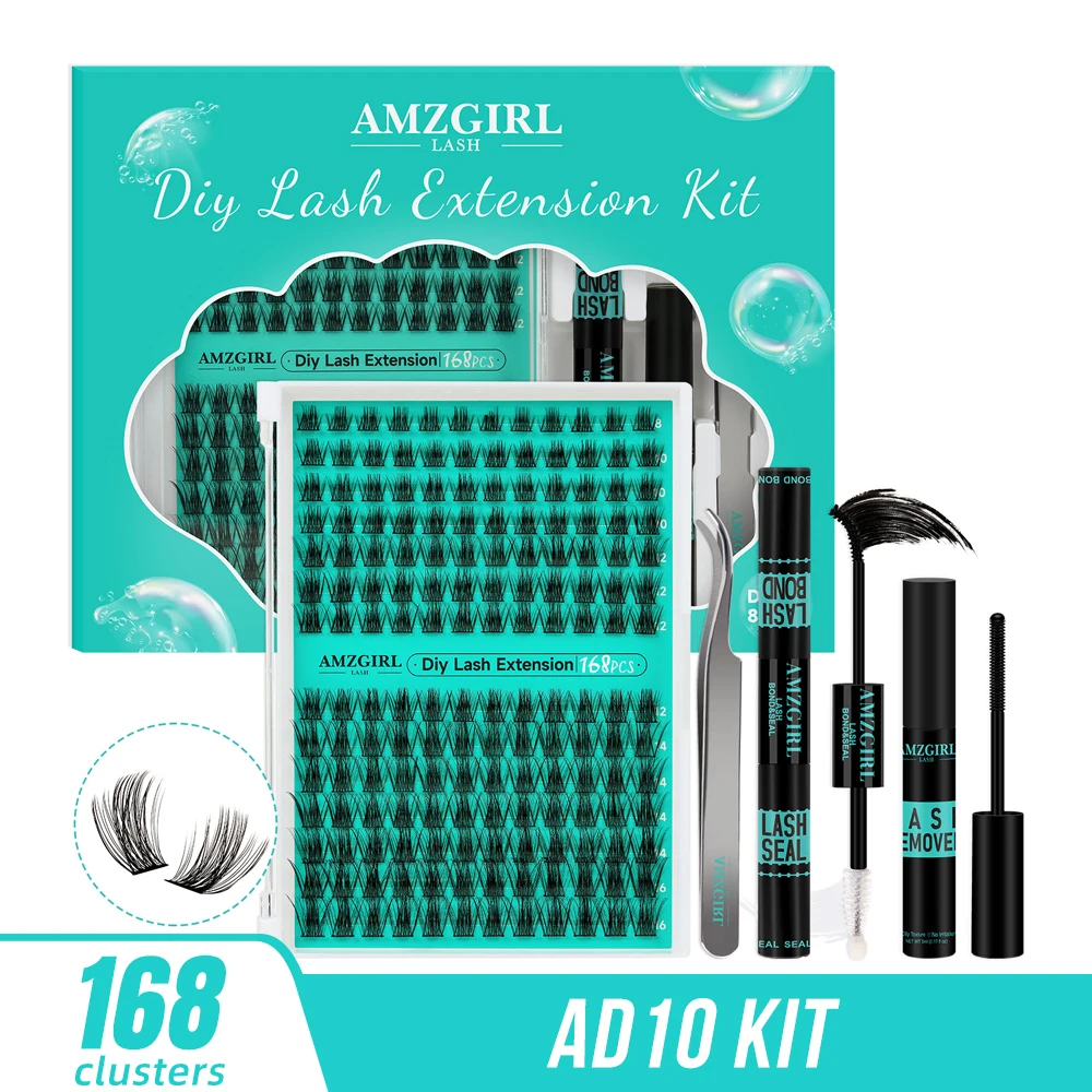 AMZGIRL LASH DIY набор ресниц 168 шт. кластерные ресницы D Curl водонепроницаемый клей и