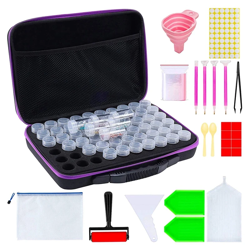 

60 Slot Diamond Painting Storage Case,Diamond Painting Tools Set,Jars For Jewelry Beads Rings Charms Glitter Rhinestones