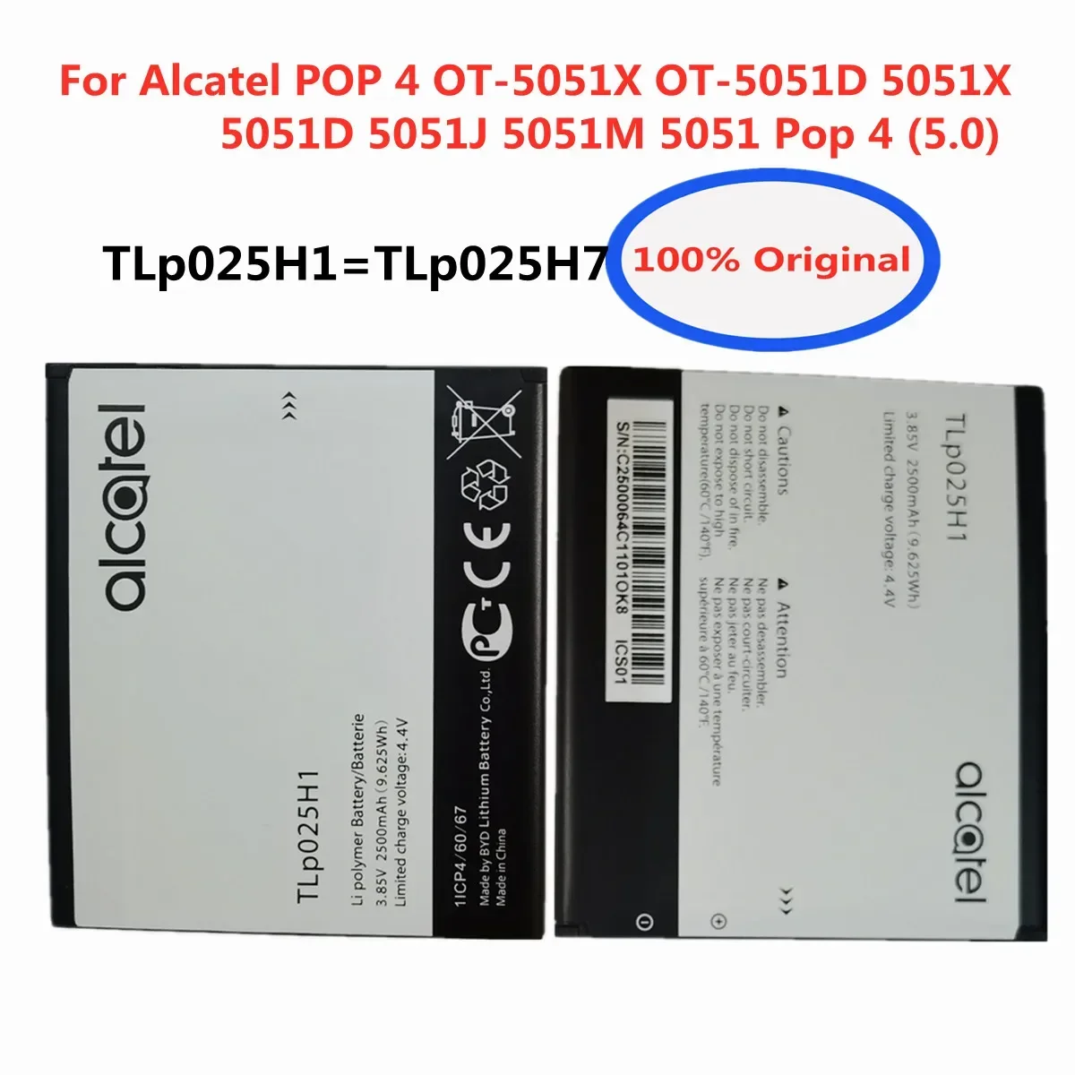 Оригинальный аккумулятор TLP025H1 TLP025H7 для смартфонов Alcatel One Touch POP4 OT-5051 OT-5051X 5051X 5051D
