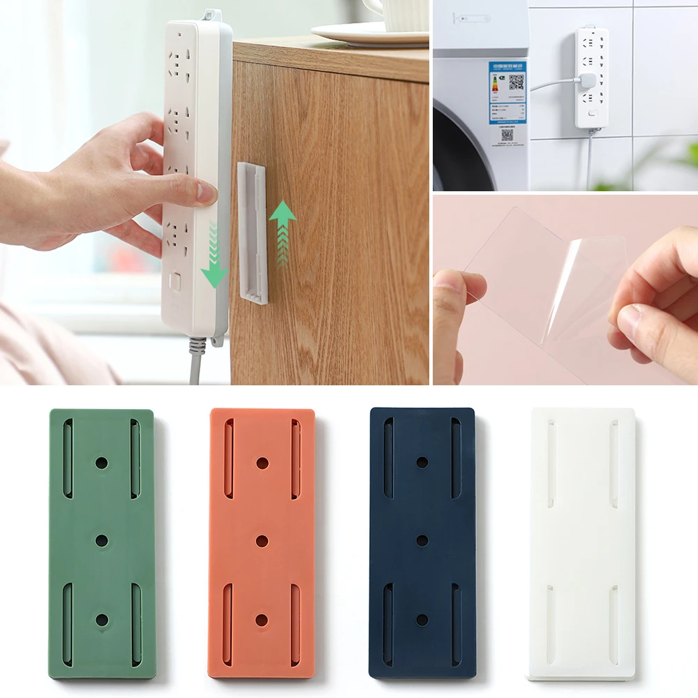 

4pcs Wall-Mounted Holder Punch-Free Plug Fixer Self-Adhesive Socket Fixer Seamless Power Strip Holder Cable Wire Organizer Racks