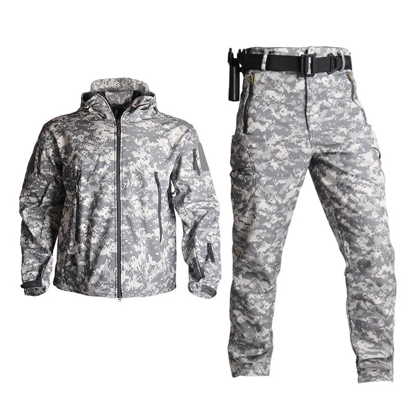 

Windproof Jacket + Pants Airsoft Paintball Camouflage Softshell Clothes Waterproof Tactical Cargo Pant Suit