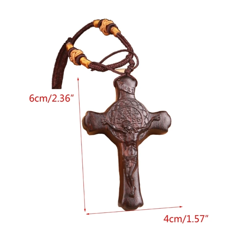 Ожерелья с деревянным крестом для мужчин Регулируемая кожаная искусственная