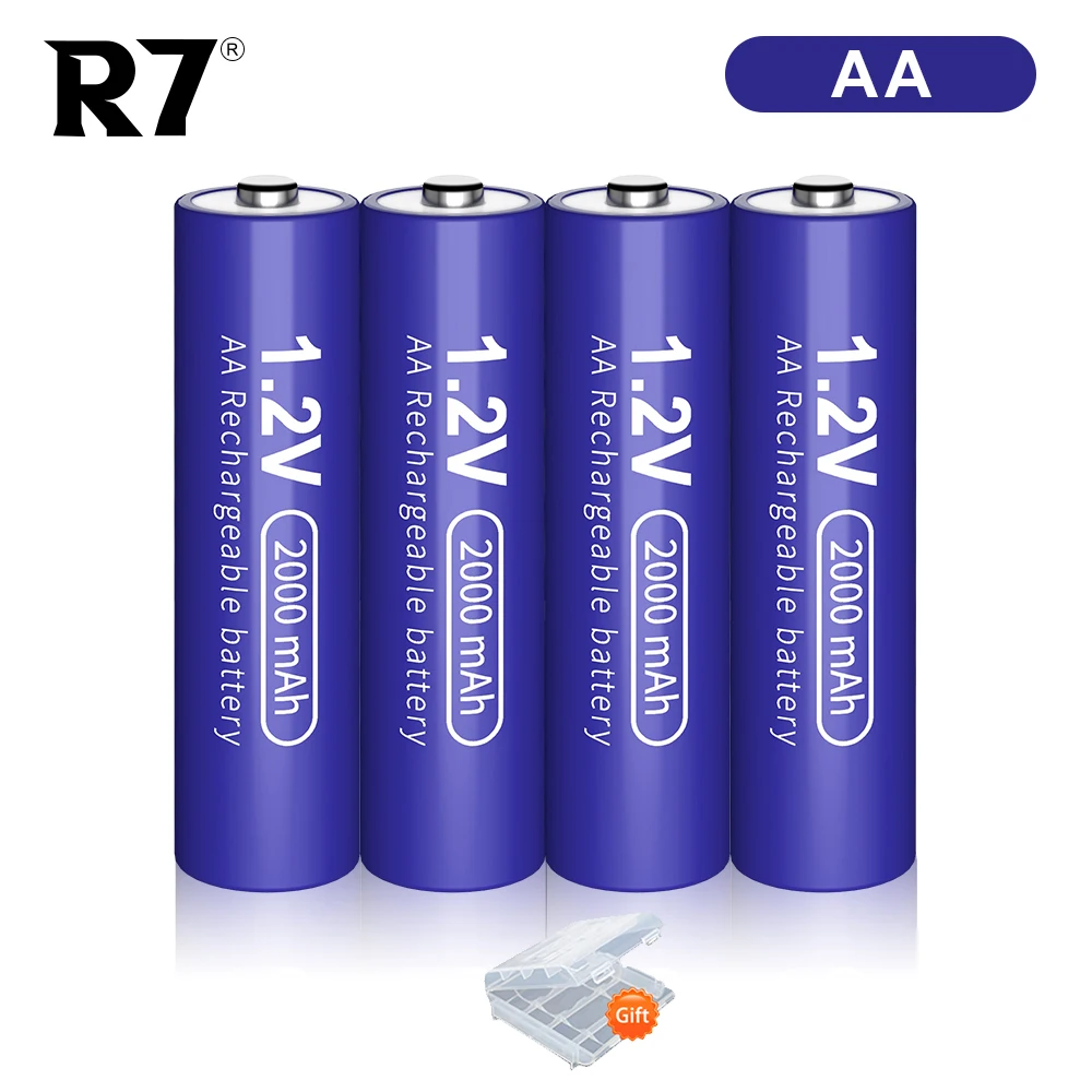 

R7 Brand 1.2V AA Rechargeable Batteries 2000mAh Ni-MH AA Battery 2A Pre-charged Bateria low self discharge AA Batteries for toys