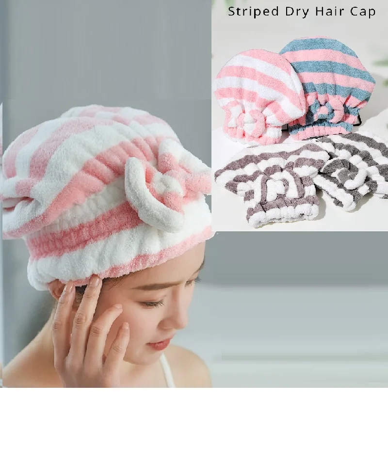 Шапочка для сухих волос в полоску принцессы супервпитывающая повязка на голову