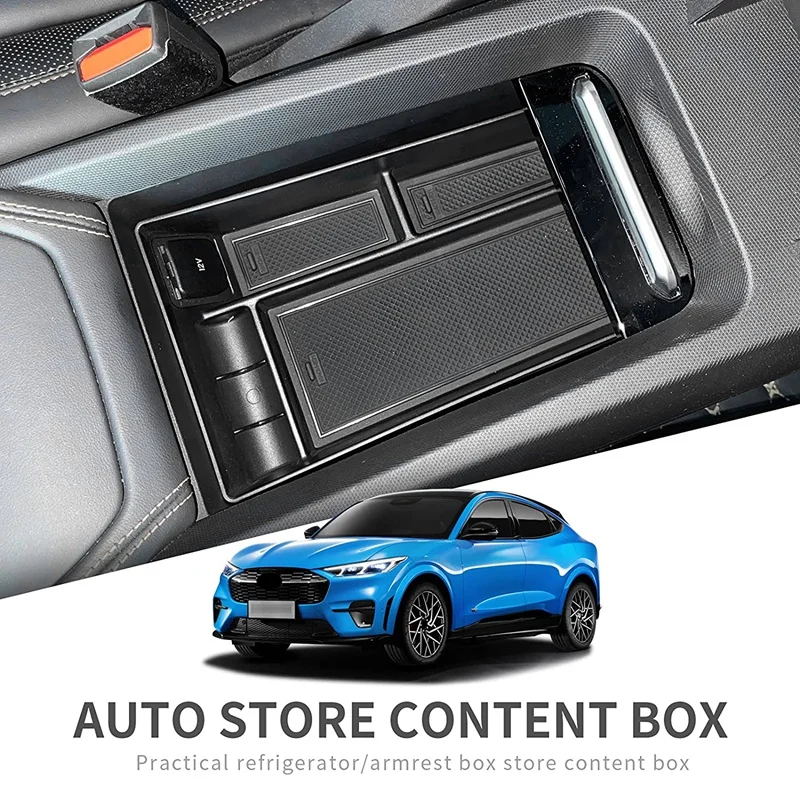 

For Ford Mustang Mach-E 2021-22 Black Car Central Armrest Storage Box Center Console Organizer Holder Containers Car Accessories