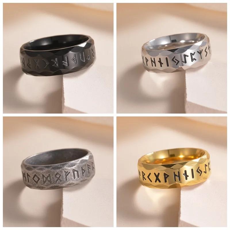 

Vintage Viking Rune Ring Men Women 316L Stainless Steel Simple Amulet Viking Rings Punk Biker Jewelry Gift Free Shipping