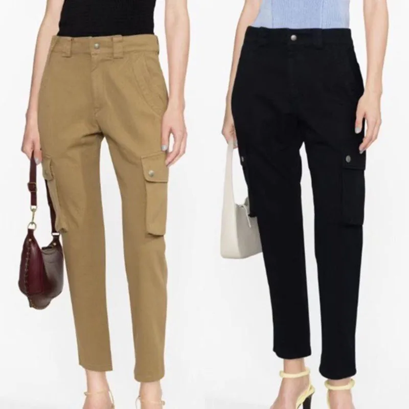 Women 100% Cotton Slim Pants Zipper Fly Safari Style 2023 Early Autumn Solid Color Female Long Trousers with Large Pockets