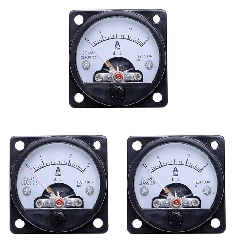 

3X AC 0-3A Round Analog Panel Meter Current Measuring Ammeter Gauge Black