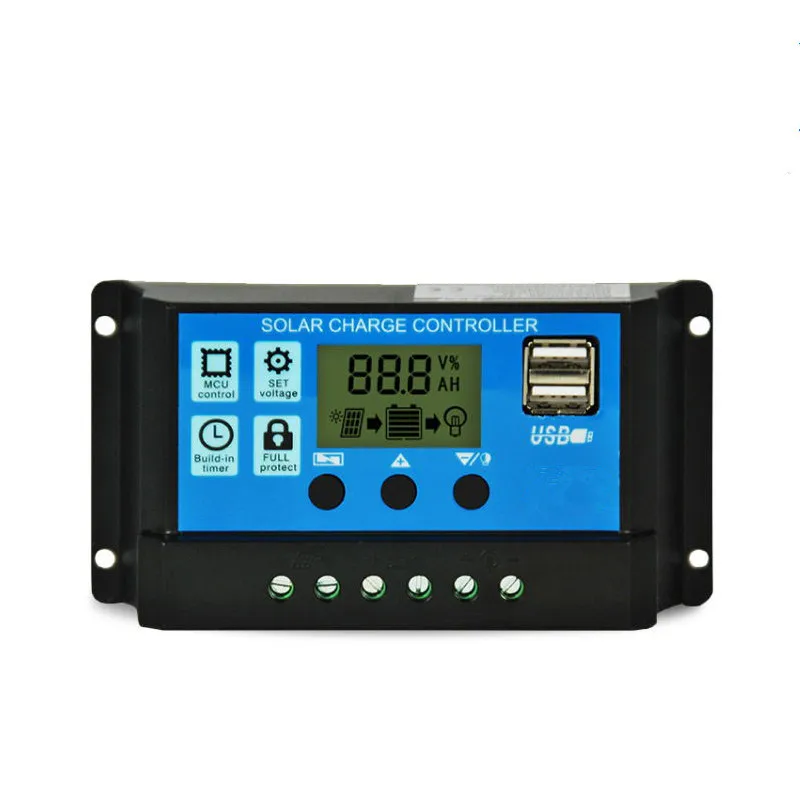

100A/60A/50A/40A/30A/20A/10A Solar Charger Controller 12V 24V Auto PWM Controllers LCD Display 5V Dual USB Output Controller