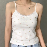 sweet women soft cotton o neck sling 2022 summer fashion ladies high street sexy y2k sling female printed lace short sling top