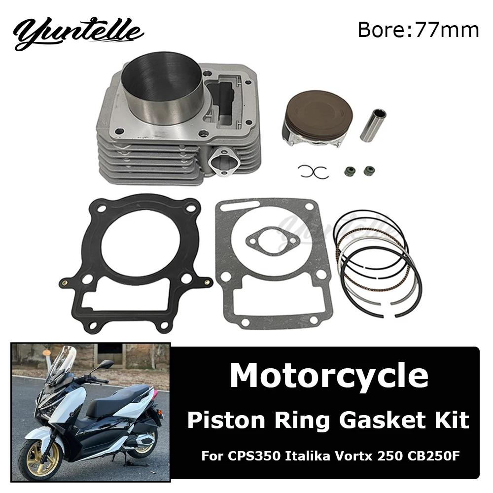 Фото Комплект цилиндров 77 мм для ZongShen CPS350, Bouser T4, Italika Vortx 250, Blackbird 250, CB250F, аксессуары для мотоциклов, поршневые кольца №1