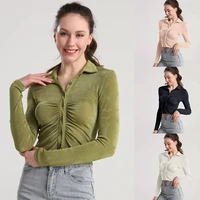 european and american womens clothing 2022 spring and summer new lapel long sleeve single breasted fashion top tight sexy shirt