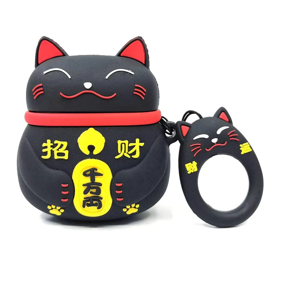 

Airpods Case 3D Cute Cartoon Lucky Cat Airpod Cover Soft Silicone Rechargeable Headphone Cases Black And Red Earphone pro 2 1 3