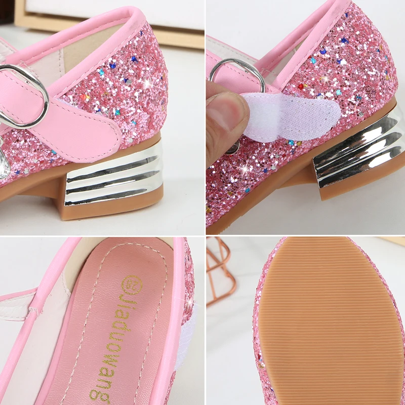 Детские кожаные туфли для девочек повседневные блестящие принцессы с цветами на