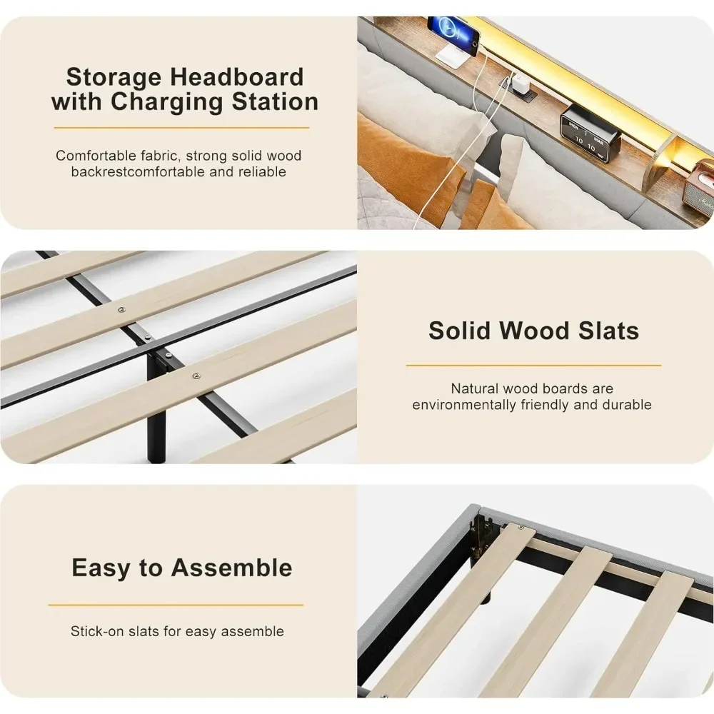Оправы для кровати California King с зарядной станцией и полкой хранения изголовья