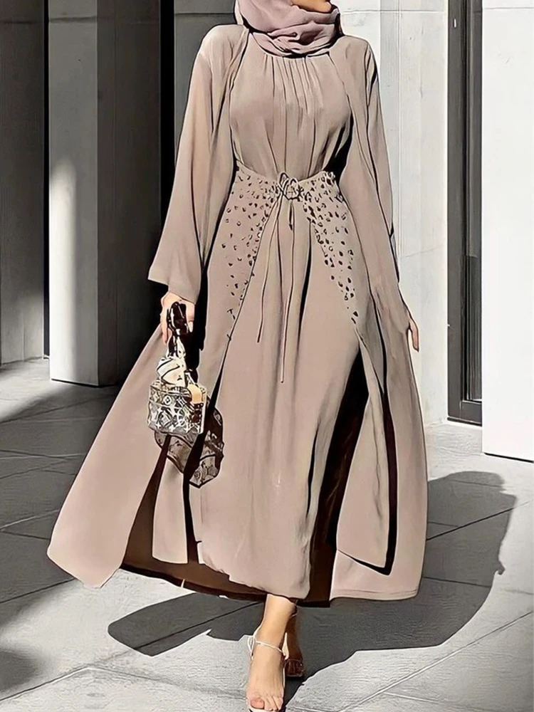 Женское мусульманское платье, вечернее платье из 3 предметов, марокканский кафтан на шнуровке, мусульманская одежда, хиджаб джилбаб, Абая (Б...