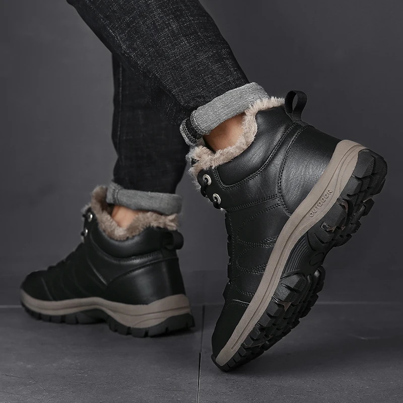 Winter Boots Men Plush Warm Lining Non-slip Cotton Hiking Shoes Unisex Aldult Outdoor Hard-wearing High Top Sneakers