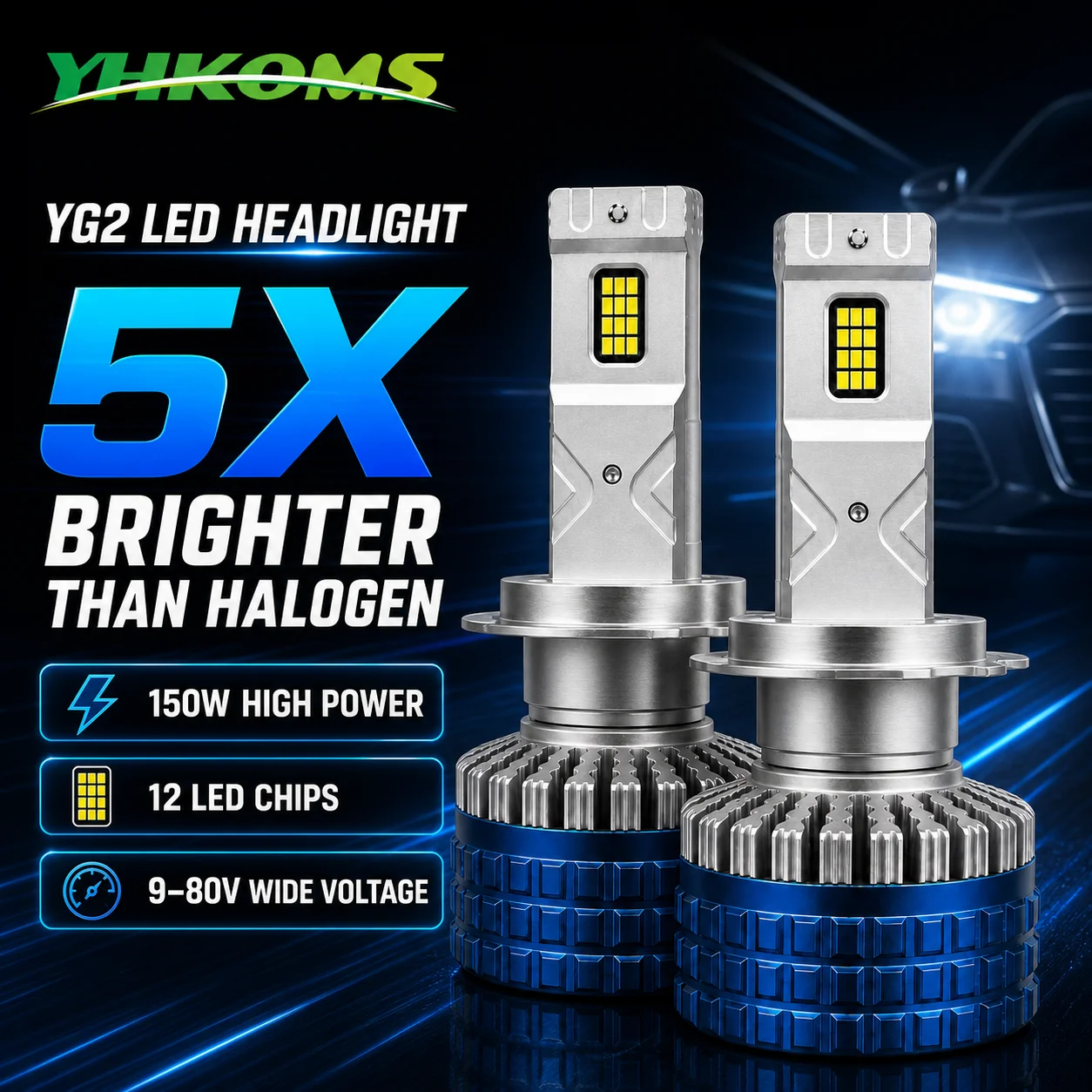 Фото YHKOMS H7 LED CANBUS Smart Driver Автомобильные лампы для фар H11 H4 H1 HB3 9005 HB4 9006 6000K Чисто белые противотуманные лампы мини-размера №1
