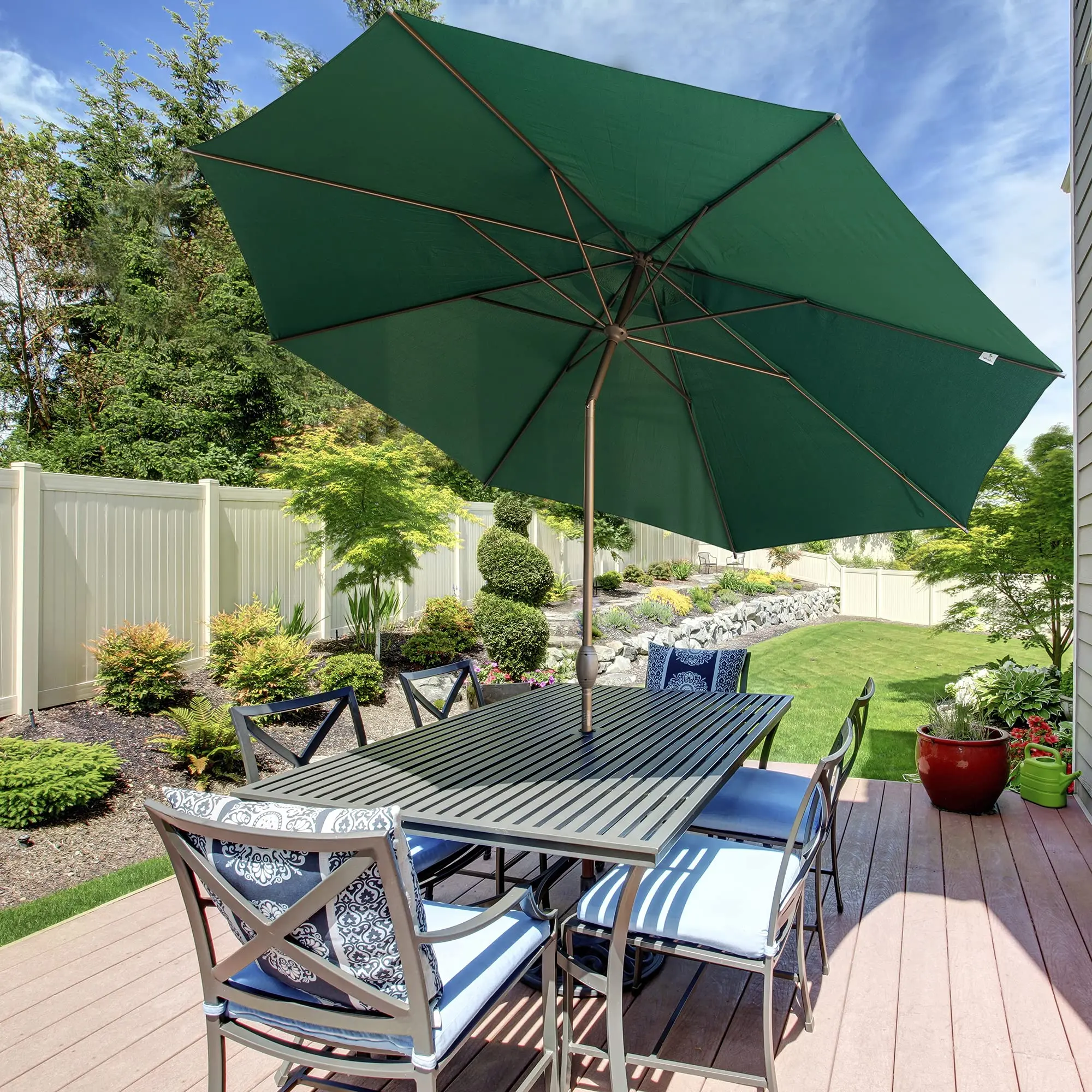 

Outdoor Camping Sun Shelter 11ft Patio Umbrella Market Table Umbrella With Push Button Tilt And Crank, For Garden, Beach,Pool