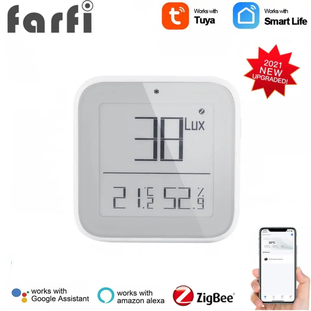 

Tuya Zigbee Smart Brightness LCD Display Thermometer Light Sensitive Temperature & Humidity Detector Work With Alexa Google Home