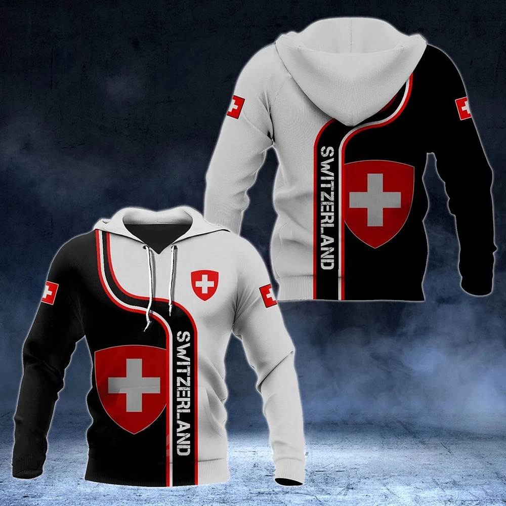 

Fall Men's Hoodie Swiss Poland National Emblem Printed Athletic Sweater Oversized Men's Clothing Hooded Drawstring Top