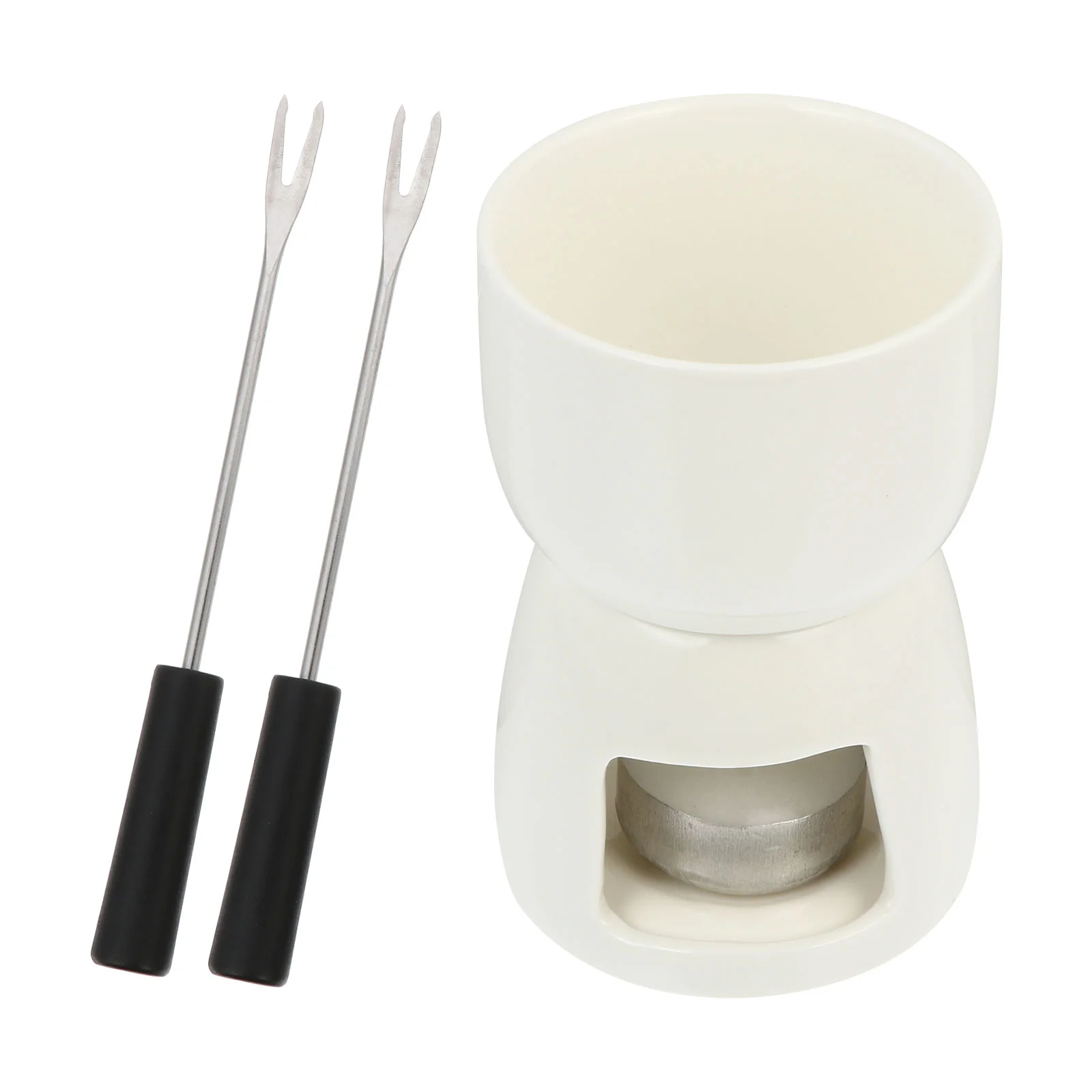 

1 Set Ceramic Fondue Fondue With 2 Forks Double Boiler Steamer Chafing Dish Buffet Set Butter Warmer Pot Porcelain Melting Pot