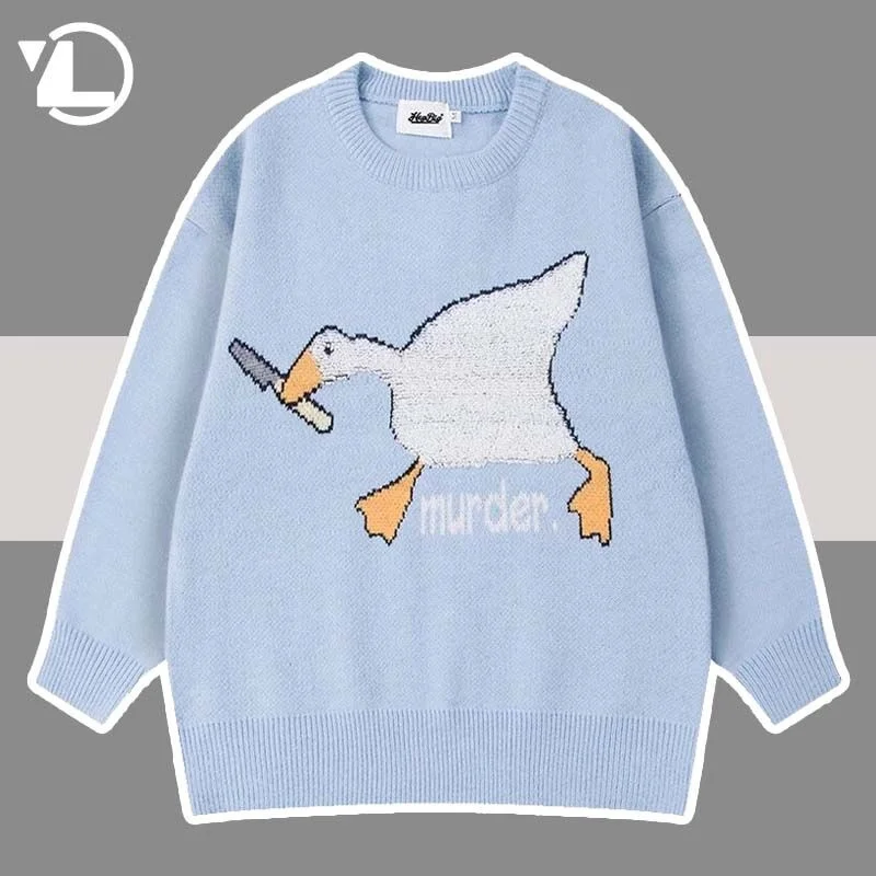 

Knitted Sweaters Men Autumn Cartoon Spoof Duck oose Murder Pattern Jumper Pullover Women ip op Cotton Casual Sweater