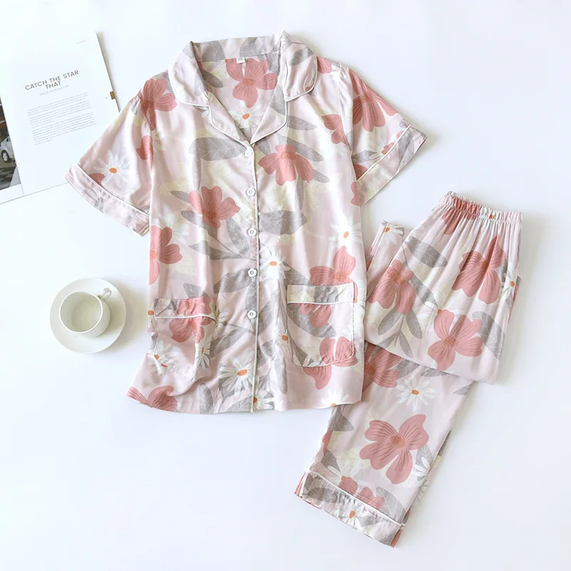 Summer Fresh 100% Viscose Short Sleeves New Design Women's Pyjamas Set Homewear Loungewear for Women