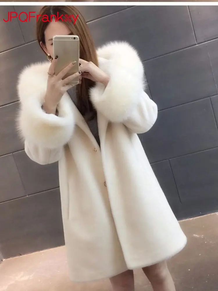 

Добавлено хлопковое и утолщенное 2022 овечья стриженская Меховая куртка с капюшоном, женское меховое пальто средней длины, облегающее меховое пальто, Женское зимнее пальто