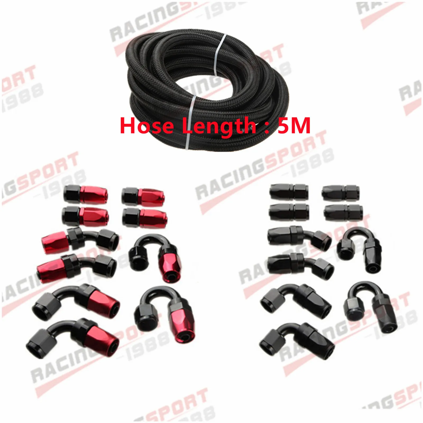 

3M/5M 6AN AN6 Black Braided Oil Fuel Fittings Hose End 0+45+90+180 Degree Oil Adaptor Kit Oil Fuel Hose Line With Clamps