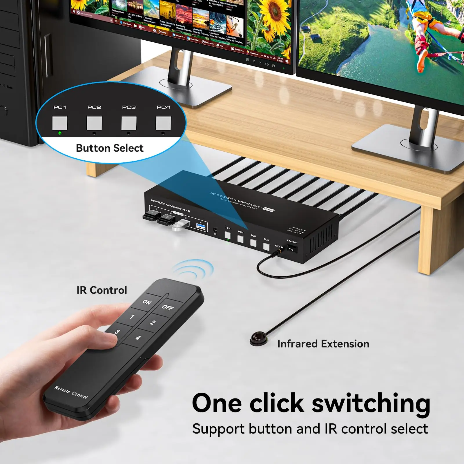 Двойной HDMI DP KVM переключатель 2 монитора 4 компьютера 4K @ 60 Гц 2K 120 двойной Displayport USB 3