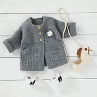 2022 autumn winter new kid boy knitted cardigan sweater baby girl flower long sleeve tops infant pure color coat toddler clothes